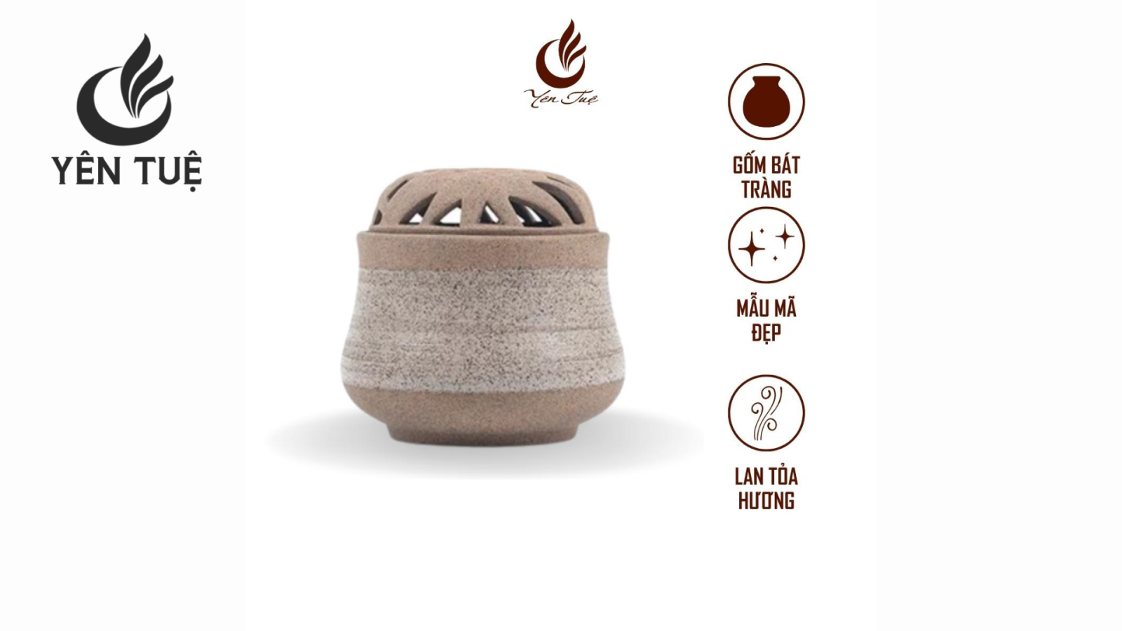 Lư gốm xông trầm nắp gốm Yên Tuệ