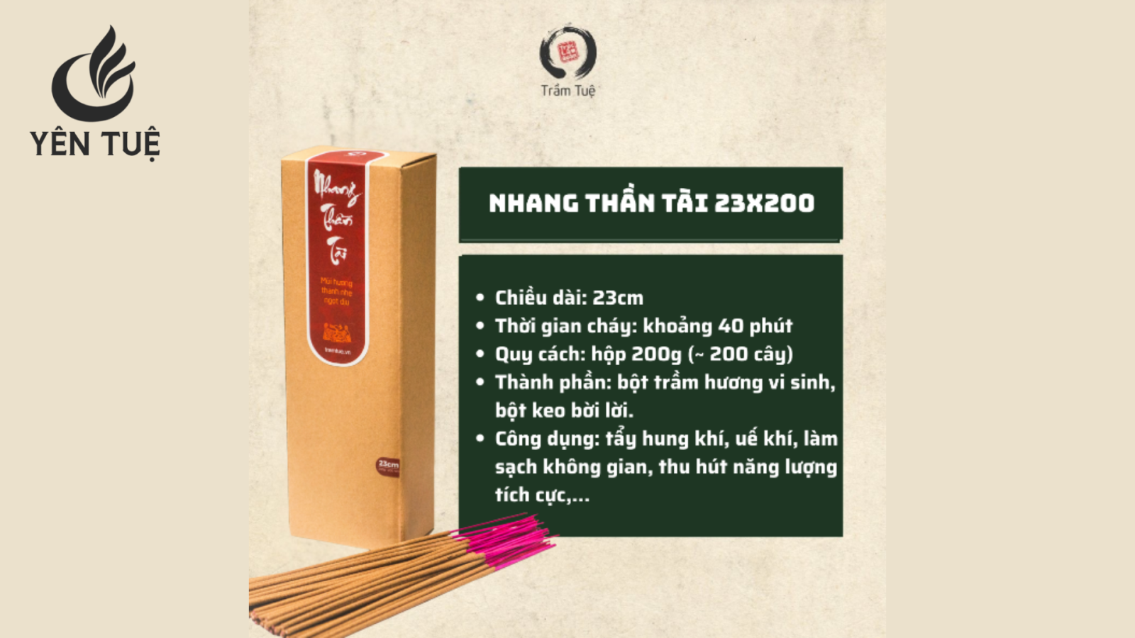 Nhang sạch Yên Tuệ hương trầm thanh dịu