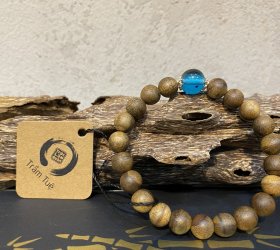 Vòng trầm tốc đơn, hạt 8 mm, 27 hạt, mix resin xanh dương