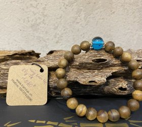 Vòng trầm tốc đơn, hạt 8 mm, 27 hạt, mix resin xanh dương